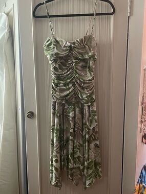 My Michelle Green and Cream Floral Ruched Midi Dress